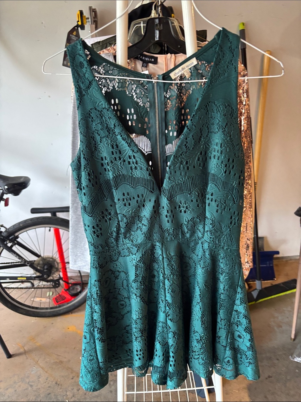 Charlotte Russe Teal Lace V-Neck Mini Dress